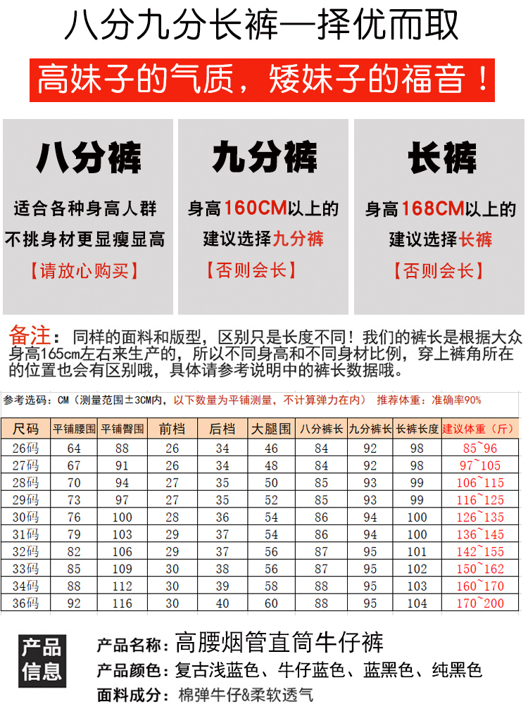 新八分裤女夏季薄款高腰直筒8分牛仔裤女小个子大码胖mm宽松显瘦-图3