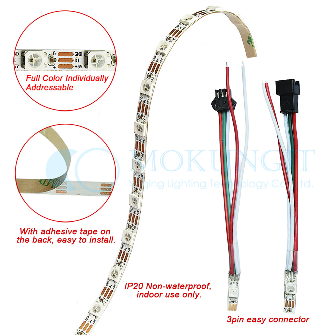 5MM SK6812 60灯 白板不防水 led单点单控幻彩灯带 5V 窄板灯带 - 图1