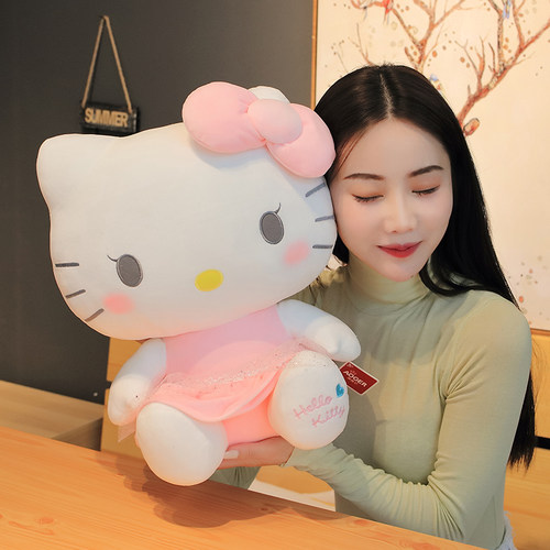 正版凯蒂猫咪玩偶抱睡公仔可爱毛绒玩具女孩KT猫娃娃睡觉女生抱枕 - 图1