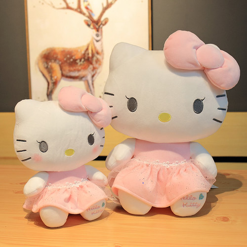 正版凯蒂猫咪玩偶抱睡公仔可爱毛绒玩具女孩KT猫娃娃睡觉女生抱枕 - 图0