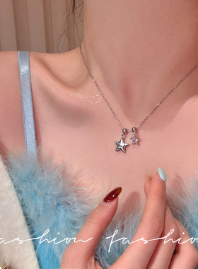 星星镶钻钛钢项链小众设计感嘻哈风女锁骨链颈链时尚毛衣链配饰