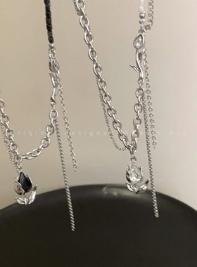 郁金香锆石钛钢项链女甜酷辣妹气质轻奢颈链2025年新款卫衣链批发