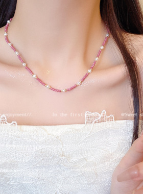 甜美小清新仿天然石珍珠串珠项链女新中式小众轻奢百搭锁骨链配饰