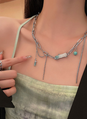 竹节流苏钛钢项链女夏季冷淡风百搭锁骨链设计感小众高级脖颈链