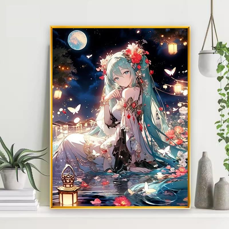 初音未来钻石画满钻新款手工钻石绣卡通动漫女孩甜美少女创意礼物
