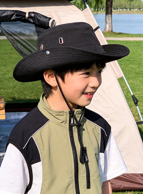男童夏季大帽檐防晒抽绳渔夫帽