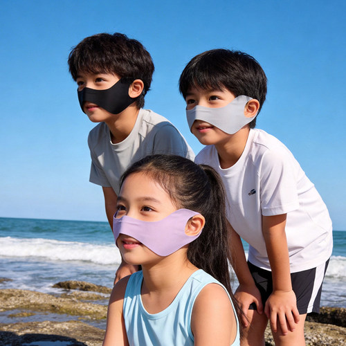 儿童蝴蝶防晒面罩夏季露口鼻防紫外线遮阳口罩户外冰丝凉感护眼角 - 图0
