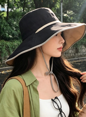 女夏加大檐透气防晒渔夫帽显脸小