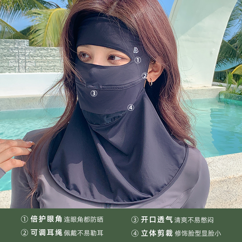 全脸防晒面罩女士防紫外线夏季脸罩冰丝口罩护颈遮脖子遮阳脸基尼-图0