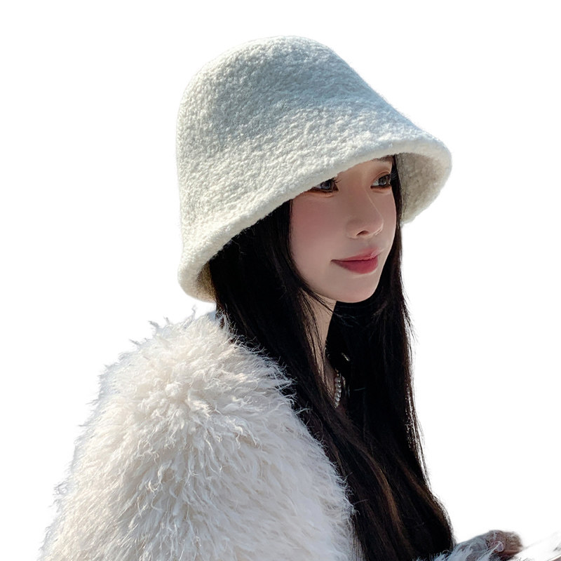 帽子女2025新款冬季羊羔毛渔夫帽大头围百搭显脸小水桶帽保暖防风