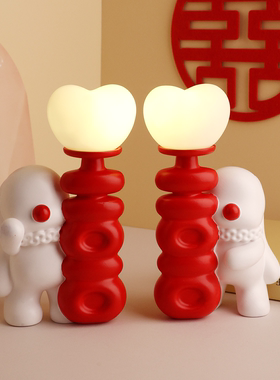 中式喜庆兔子台灯摆件结婚礼物