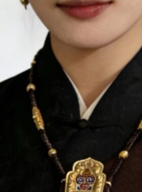 新疆西藏乌盒包邮项链铜合金锦纶吊坠藏式手工编织藏族民族邮政