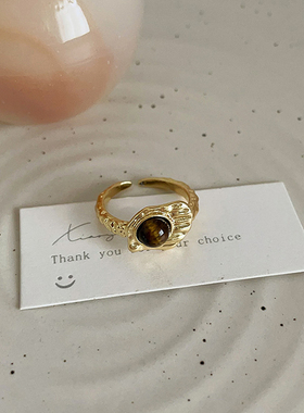 随视觉虎眼石复古风开口戒指秋冬