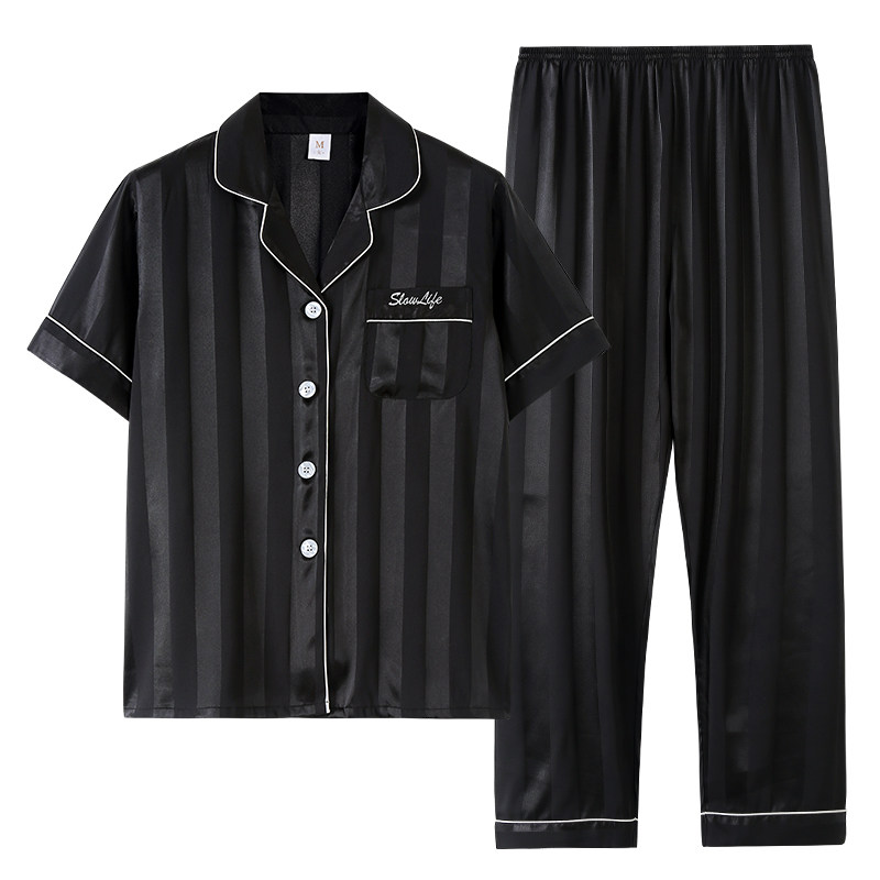 猫人情侣睡衣女夏季短袖长裤男士冰丝仿真丝绸家居服两件套装,淘宝优惠券,粉丝福利购,淘宝优惠卷