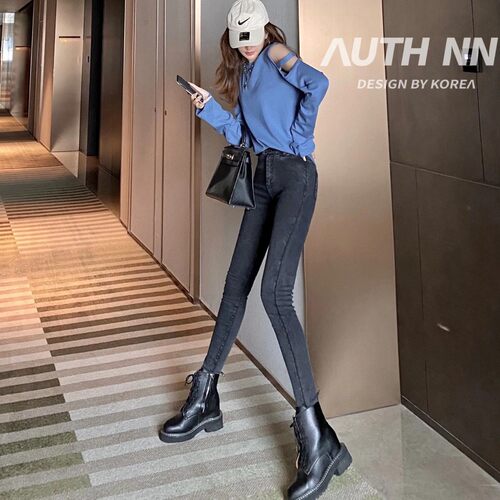 AUTH.NN腿魔术裤鲨鱼裤牛仔裤显瘦高腰提臀小脚小黑裤 - 图1