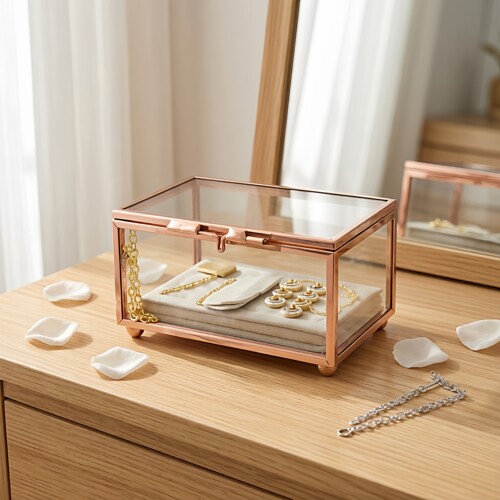 家居饰品收纳化妆品展示盒永生花盒玻璃首饰盒情人节礼盒装饰品 - 图3