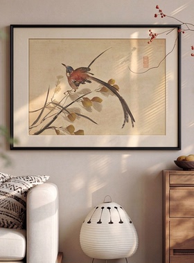 喜上枝头沙发背景墙挂画新中式客厅装饰画宋代美学花鸟图茶室壁画