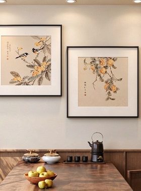 新中式花鸟图餐厅饭厅装饰画宋代美学客厅书法挂画禅意饭桌旁壁画