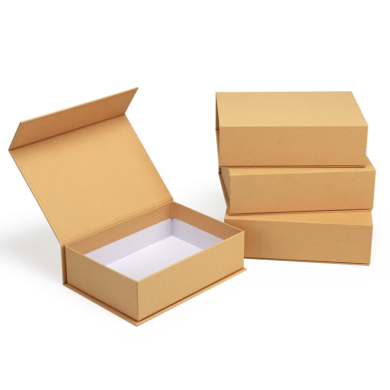 本色牛皮纸纸盒书本开合式礼品收纳盒磁铁磁扣礼盒现货空白可印刷 - 图3