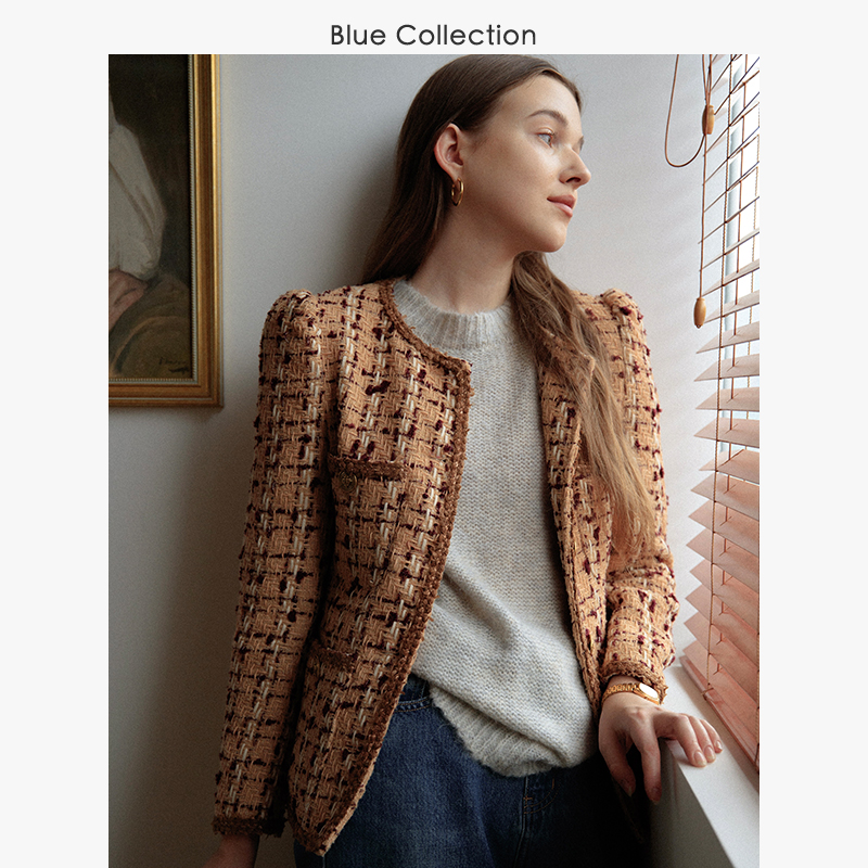 BLUE COLLECTION 臻选挚爱马海毛 圆领半袖毛衣女温柔复古针织衫