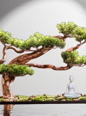 新中式禅意氛围苔藓石窟摆件