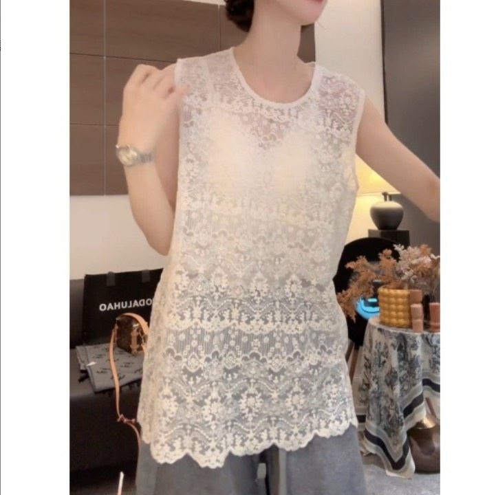 2025秋冬新款韩版时尚百搭圆领无袖蕾丝背心女修身显瘦上衣7411,淘宝优惠券,粉丝福利购,淘宝优惠卷