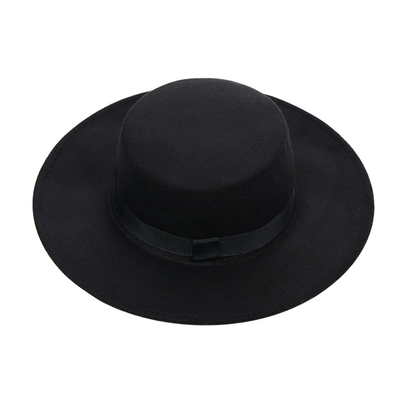 韩版大帽檐礼帽男女春秋英伦宽檐爵士帽复古绅士平顶黑色毛呢帽子,淘宝优惠券,粉丝福利购,淘宝优惠卷