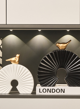 喜上加喜扇形艺术陶瓷工艺品样板间酒柜玄关摆件办公室客厅电视柜