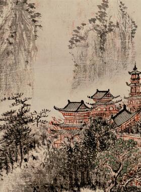 清王翚溪p山红树图国画山水竖幅原大复制画宣纸画芯仿古画装饰画