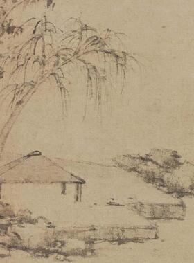 1:1仿g古国画临摹范本元倪瓒江亭山色图明代山水画装饰挂轴