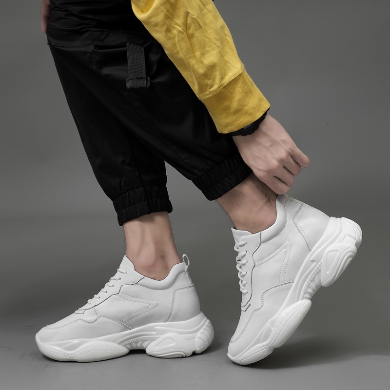 老爹鞋纯皮男ins潮真皮增高鞋内增高10cm2022年新款运动小白鞋子8 - 图2