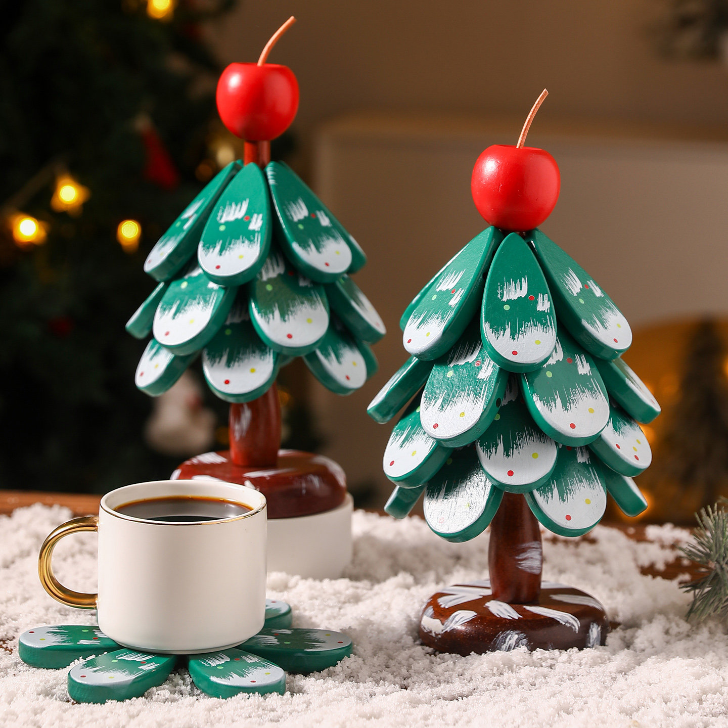 圣诞树隔热垫餐桌摆件高级感创意一棵树实木防烫锅垫折叠杯垫碗垫,淘宝优惠券,粉丝福利购,淘宝优惠卷