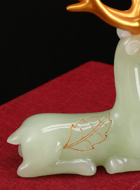 玉石鹿摆件客厅招财玄关酒柜摆件