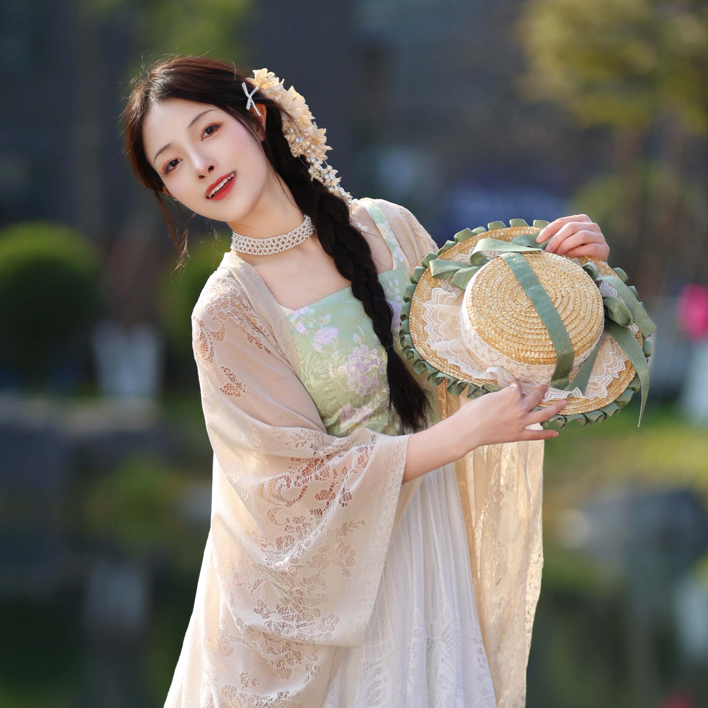 听月小筑【草间意】原创女春秋百搭蕾丝衬裙内搭连衣裙国风新中式