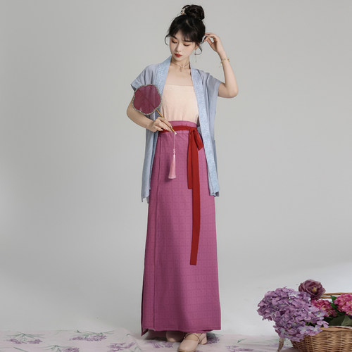 [夏至]茗月萱原创汉服女宋制背心开衫纯色吊带日常通勤两片裙旋裙 - 图1