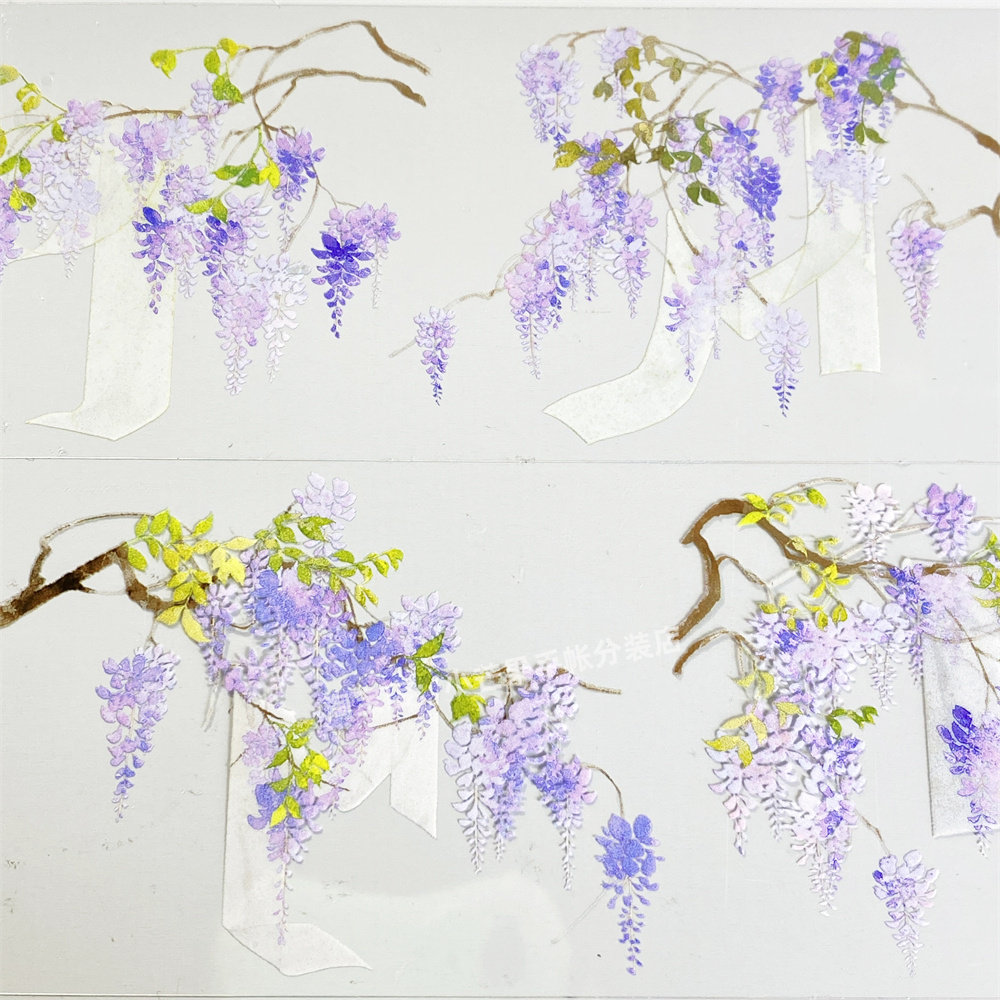 手帐分装胶带藤纱萝缀zero淡紫花朵丝带古风PET素材账手机壳贴纸 - 图2