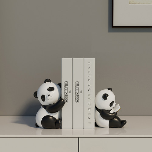 创意熊猫书档摆件家居饰品现代酒柜书房电视柜玄关装饰高级感书立 - 图1