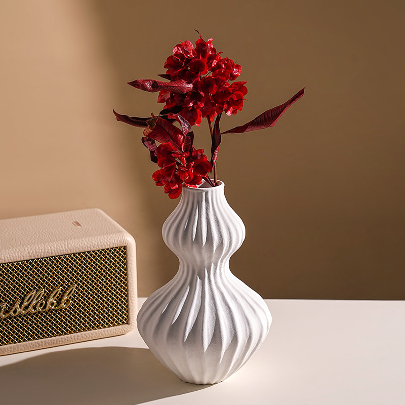 复古黑白条纹陶瓷花瓶摆件客厅插花创意民宿电视柜斗柜装饰品花器 - 图3