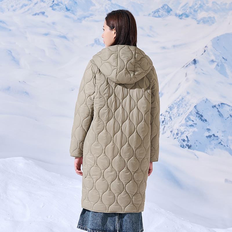 outdoor products秋冬户外长款超轻棉服连帽简约保暖外套菱形格 - 图3