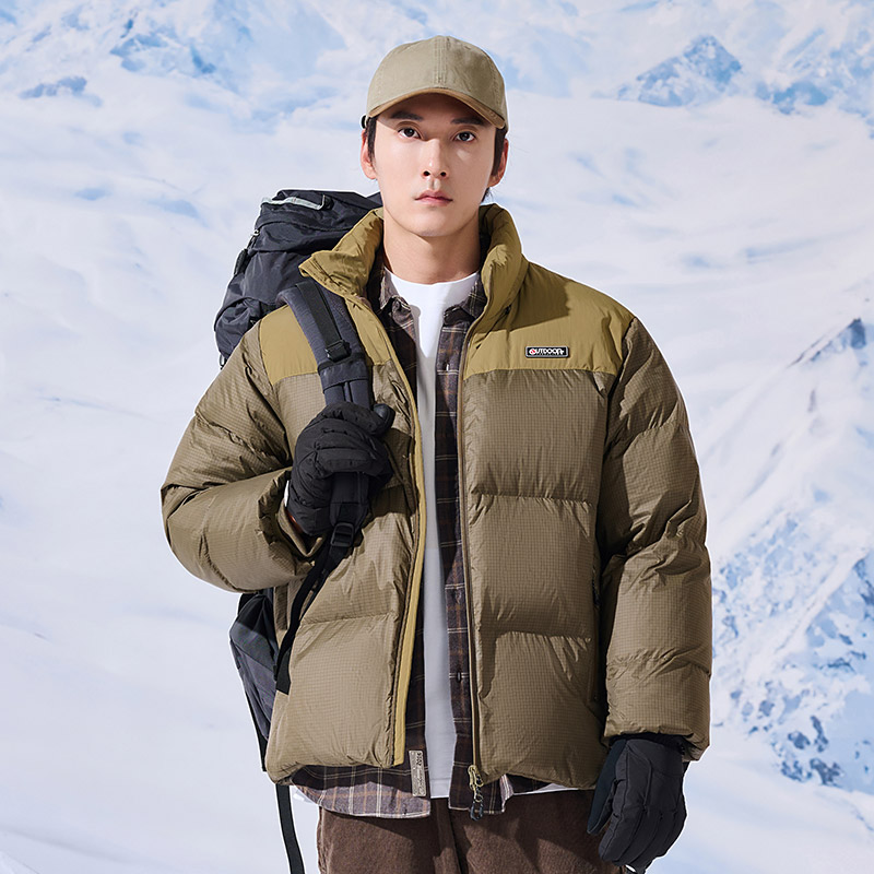 outdoor products 秋冬新款男式保暖加厚拼接纹理户外休闲羽绒服