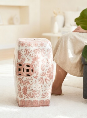 中式复古印花陶瓷鼓凳客厅装饰