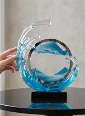 现代简约透明树脂海浪雕塑摆件