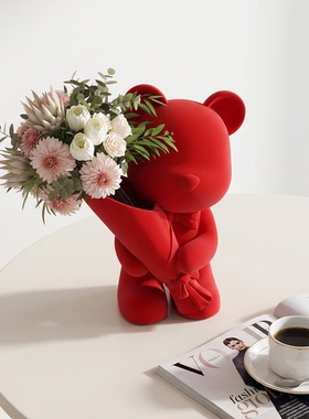 红色小熊花艺装饰摆件