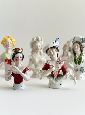 出口老货vintage 英国乡村半身针插美女摆件重工手绘复古半身摆件