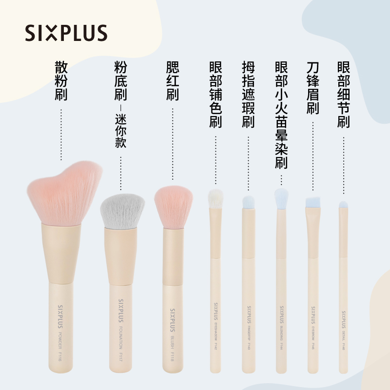 SIXPLUS西朴西莫兰迪8支便携迷你化妆刷套装遮瑕刷腮红刷眼影刷-图1