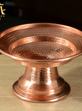 藏村红铜果盘藏式客厅水果盘摆件