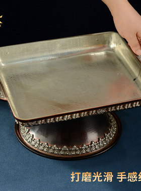 藏村铜雕花藏式客厅水果盘子摆件