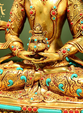 家居客厅彩珠镶嵌铜像藏式摆件
