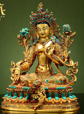 藏村铜鎏金客厅铜像藏式摆件