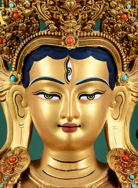 桌面摆件铜像藏村全鎏金手工画脸